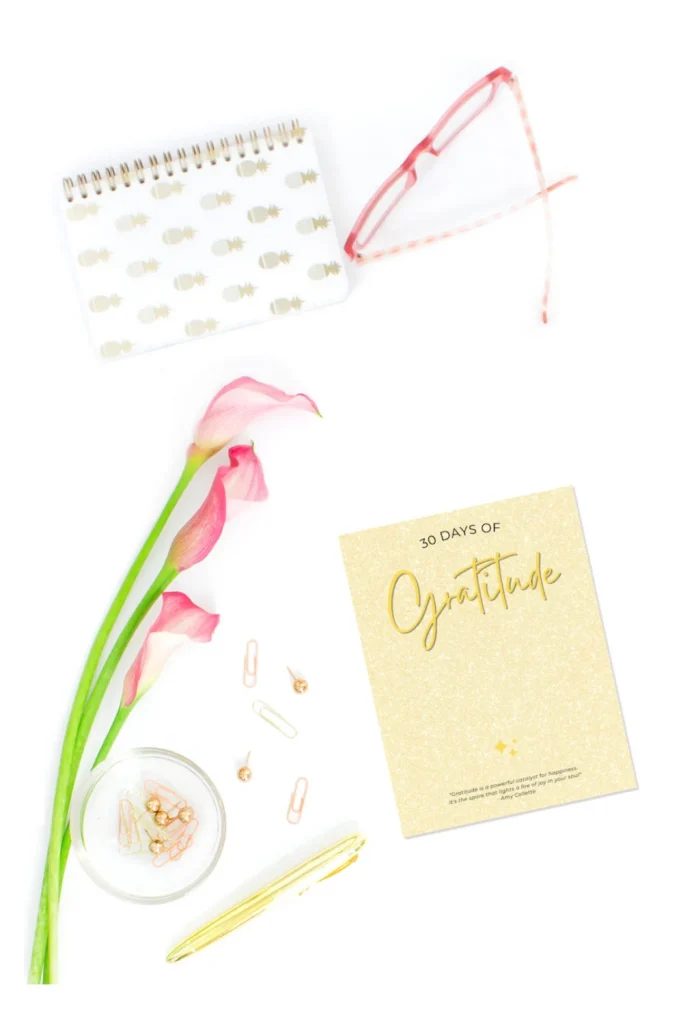 Awakening appreciation 30 day gratitude journal on desk
