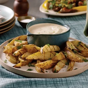 Grilled Potato Wedges With Malt Vinegar-Tarragon aioli Dip