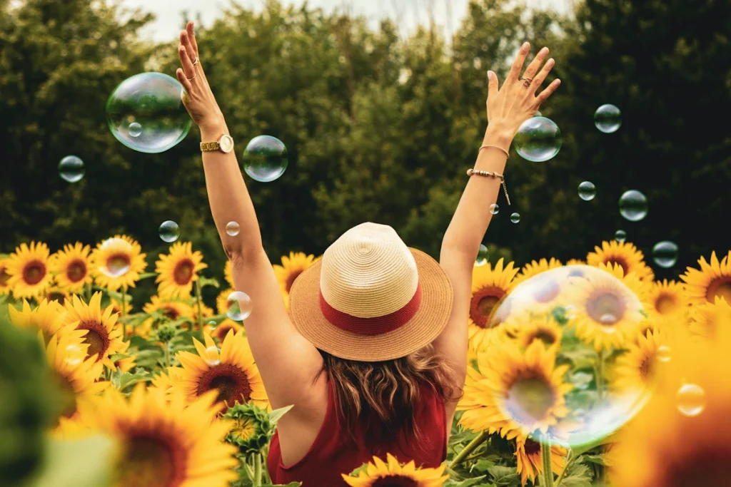 bubbles in sunflower field