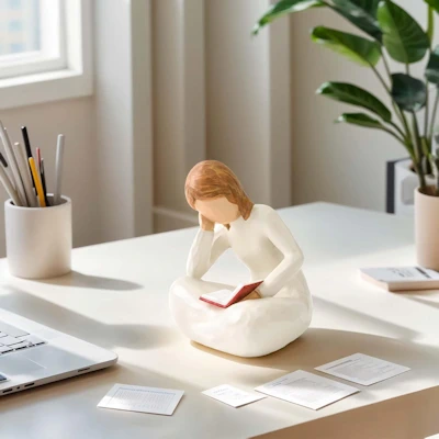 cute reader girl figurine with book in lap