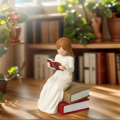 reader girl sitting on books figurine
