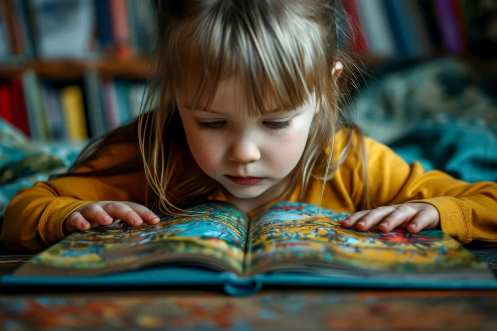 girl reading a childhood book