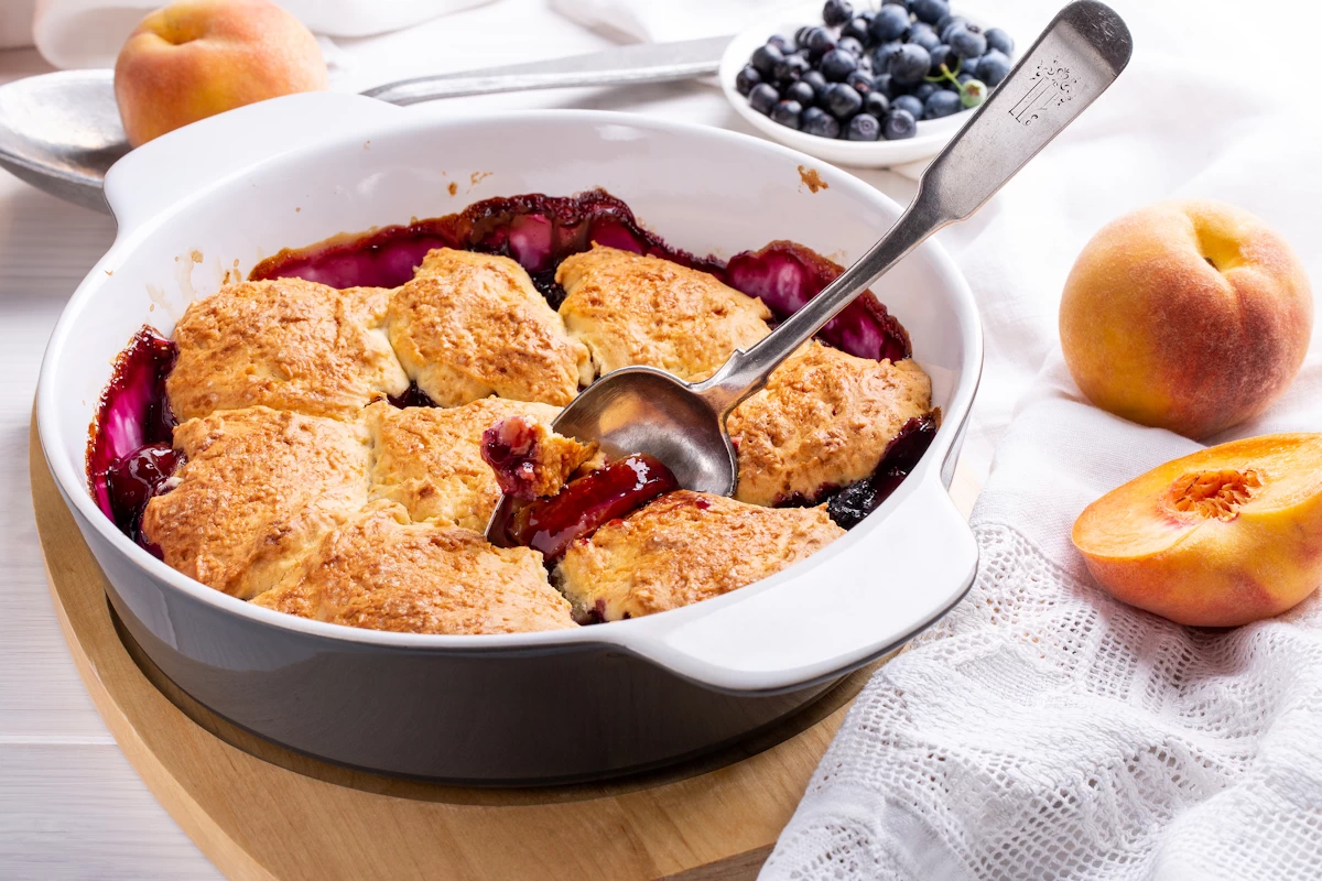 homemade peach and blueberry cobbler