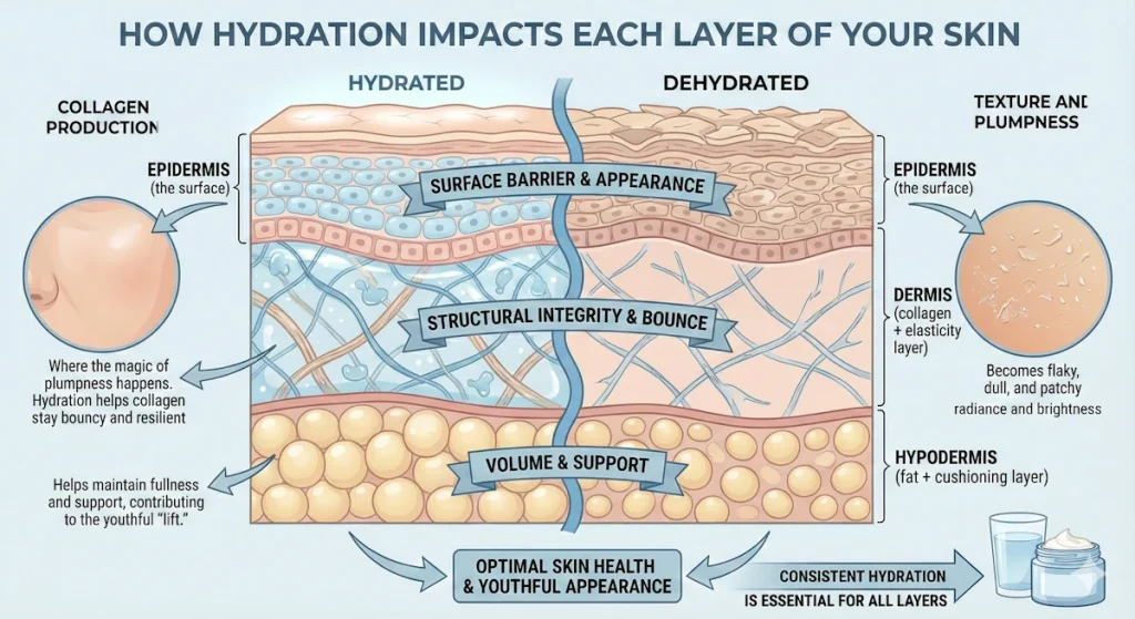infographic hydration and dehydration of the skin's 3 layers
