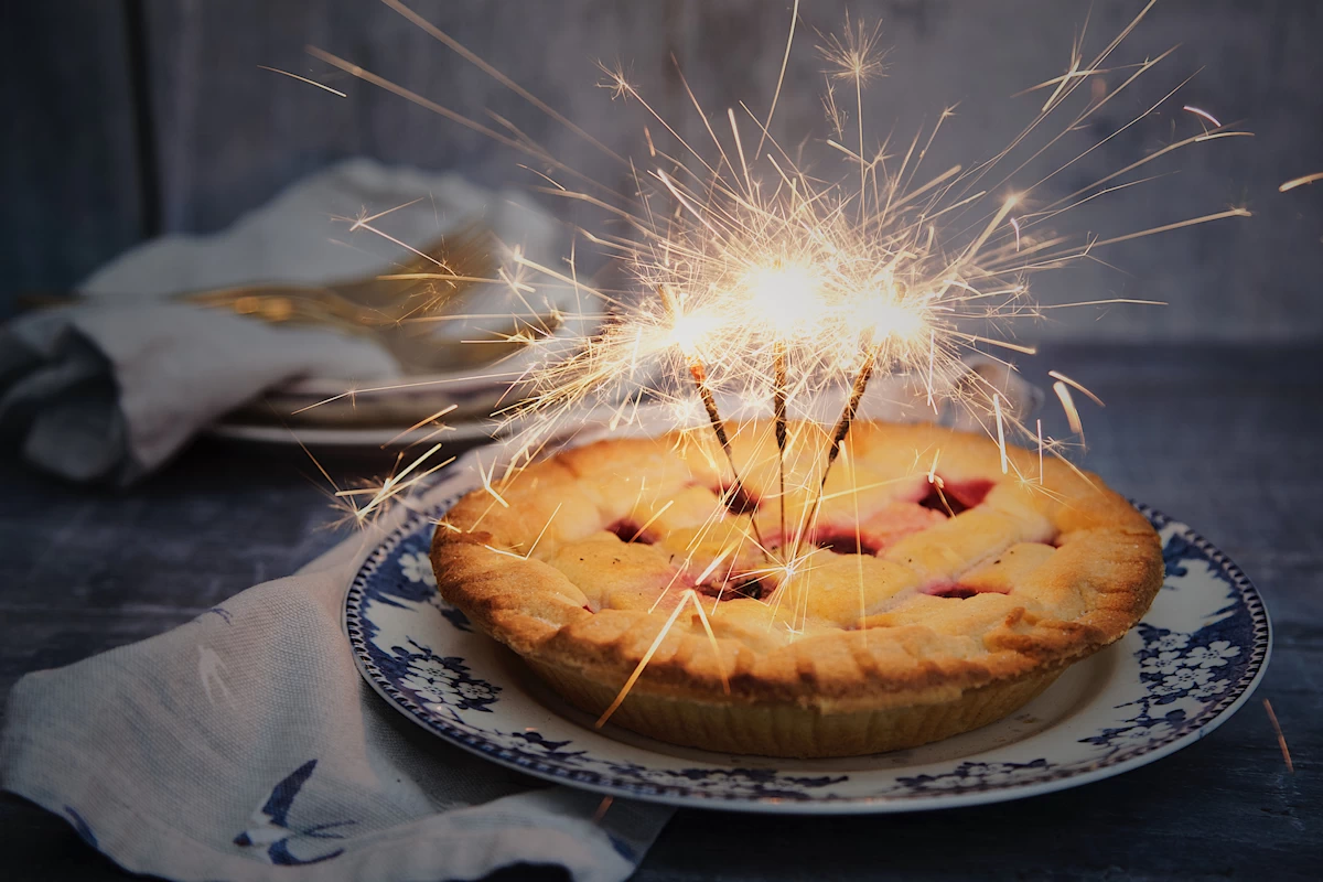 birthday pie instead of birthday cake with sparklers