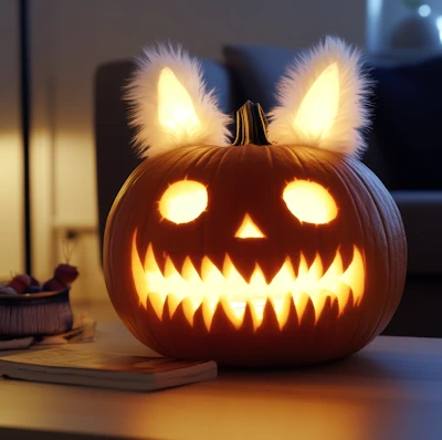 cat jackolantern with light up ears