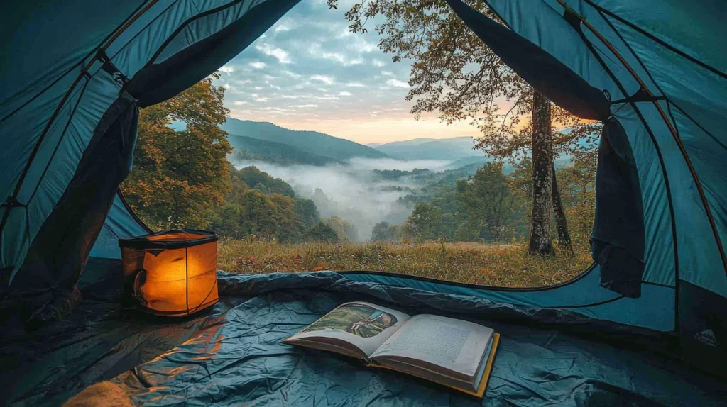read a hiking adventure on a camping trip