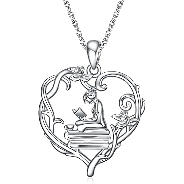 sterling silver book lover pendant