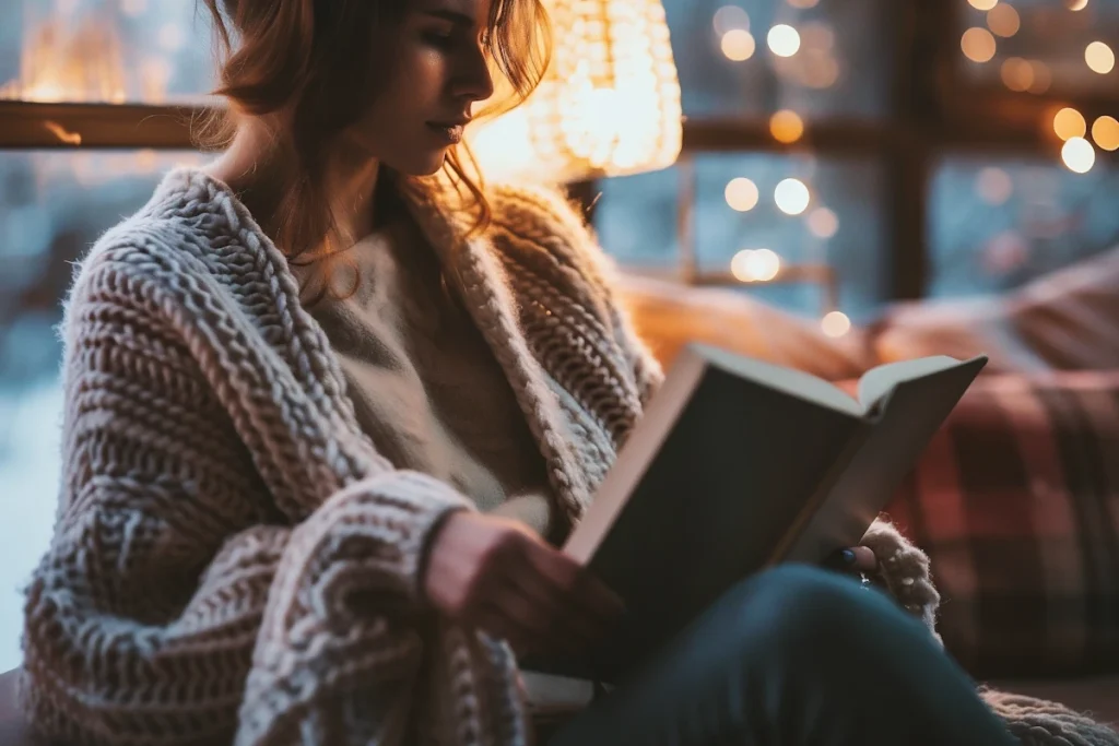 woman reading in a cozy spot