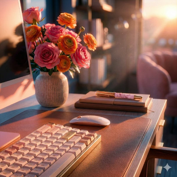 women's midlife life balance planner flowers on desk
